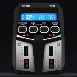 Chargeur SkyRC T100 Duo AC (2-4s Jusqu'à 5A - 2x50w) -Boutique D'Experts En Drones chargeur 220v skyrc t100 ac 2 4s jusqu a 5a 2x50w 4